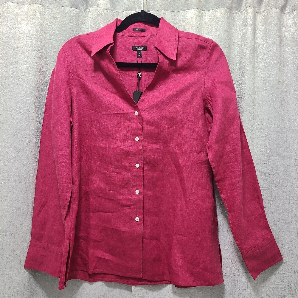 Talbots Pure Irish‎ Linen Button Down Shirt Womens Size 4 NWT